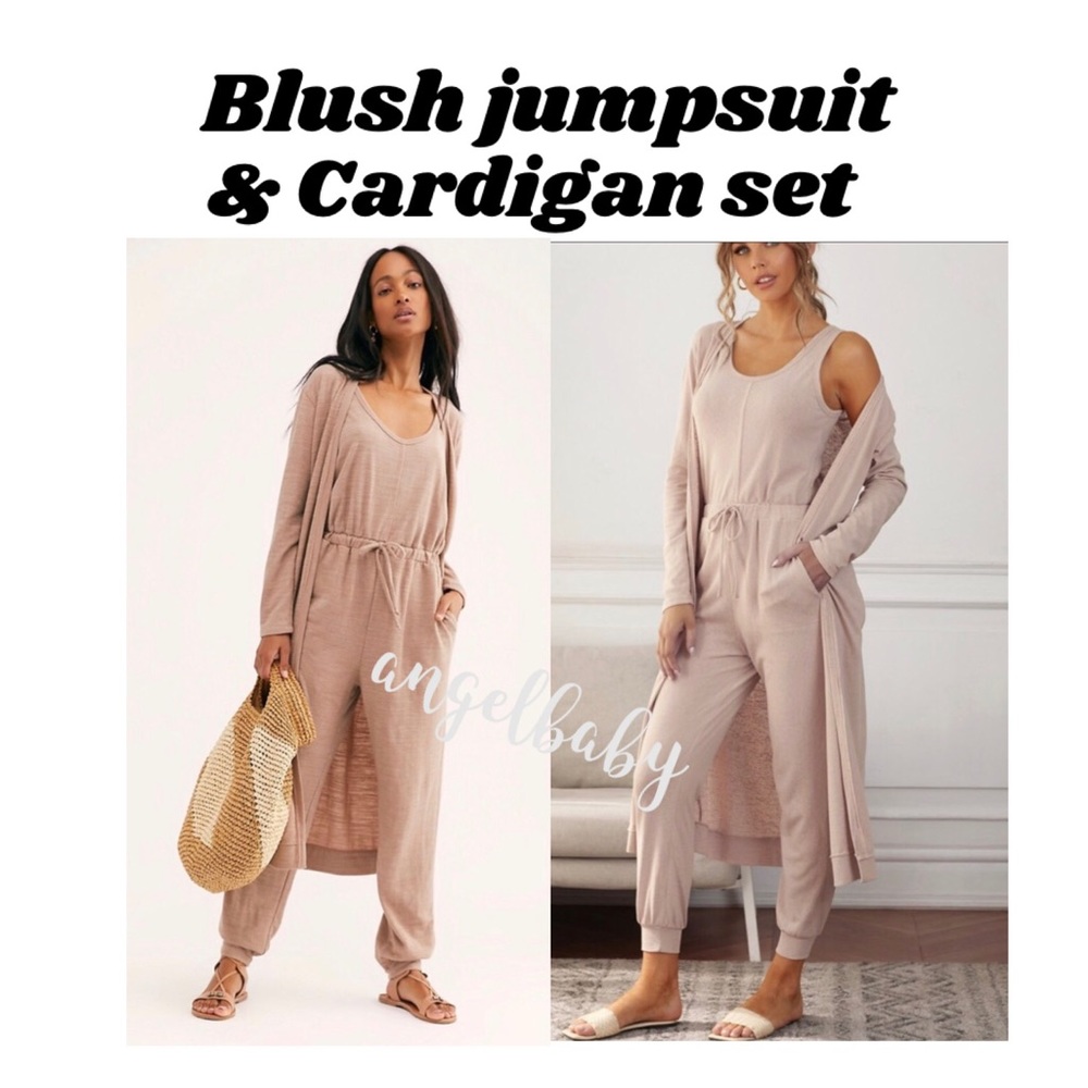 Blush Jumpsuit & Cardigan Lounge Set! - Picture 2 of 16